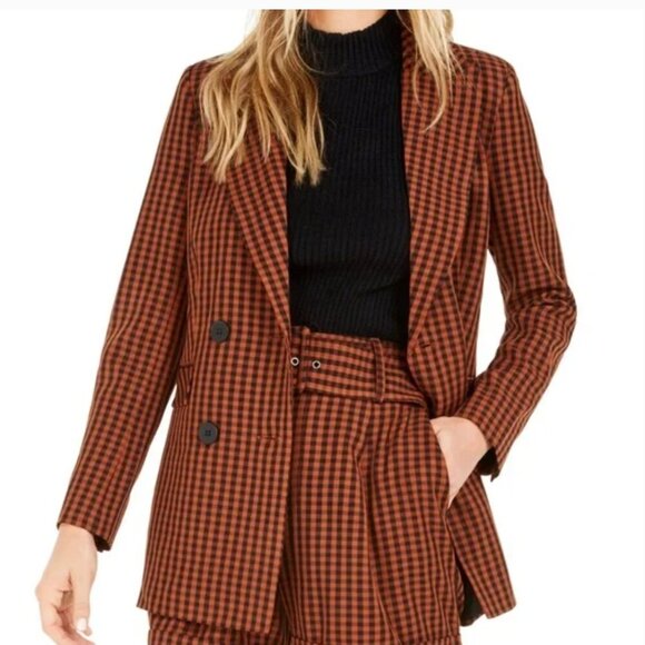Becca Tilley x Bar III Blazer Suit Jacket Coat Gingham Plaid Brown Black Size XL - Picture 7 of 11